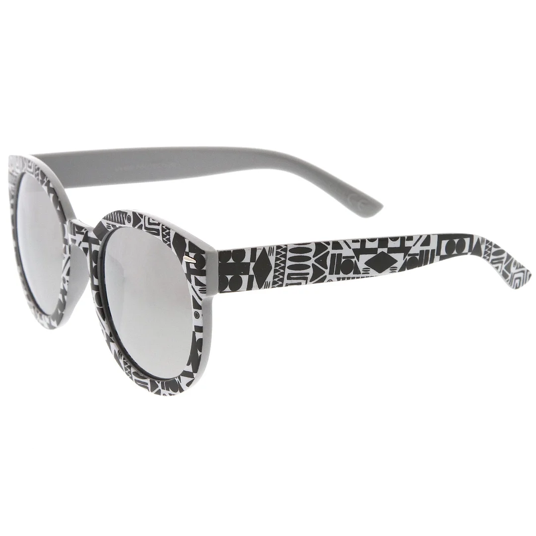 Women 's Oversize Printed Colored Mirror Lens P3 Round glasses 52mm