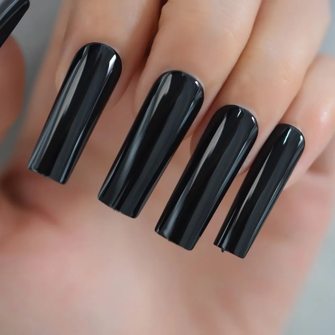 Glossy Pink Nude Fake Nails Extremely Long Square Acrylic Press On Nails Full Cover Gel Nail Art Tools-Nail Inspo