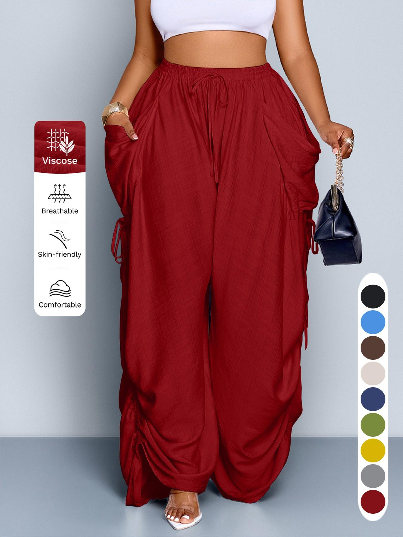 Women's Casual Loose-Fit Wide Leg High Waist Pants, All-Season Woven Fabric, Long Plain Design, Daily Commute & Vacation Wear Women's Casual Loose-Fit Wide Leg High Waist Pants, All-Season Woven Fabric, Long Plain Design, Daily Commute & Vacation Wear