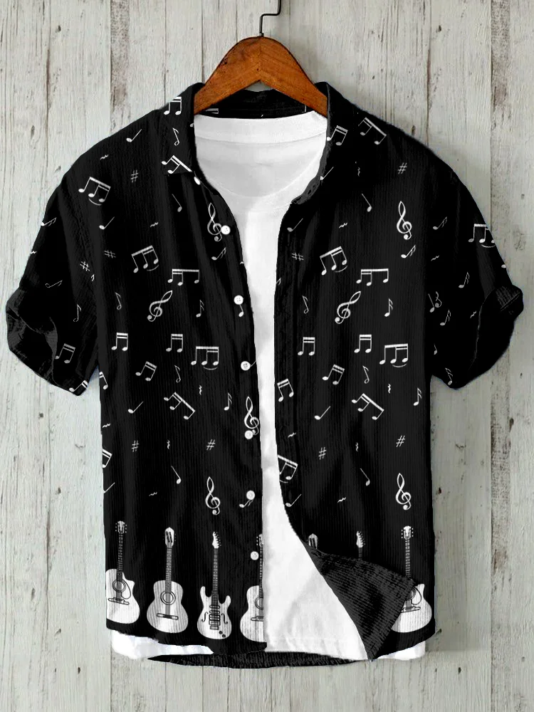 Comstylish Music Notes & Guitars Art Linen Blend Shirt