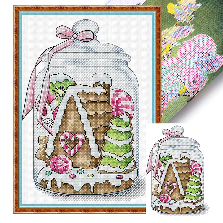 【Joy Sunday Brand】Cookie House In A Bottle(19*29CM)14CT Stamped Cross Stitch gbfke