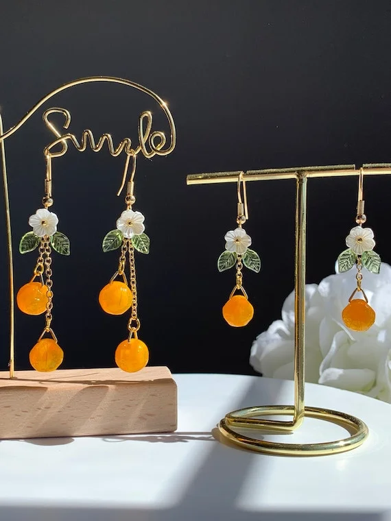 Fruit Earrings Orange Earrings Glass