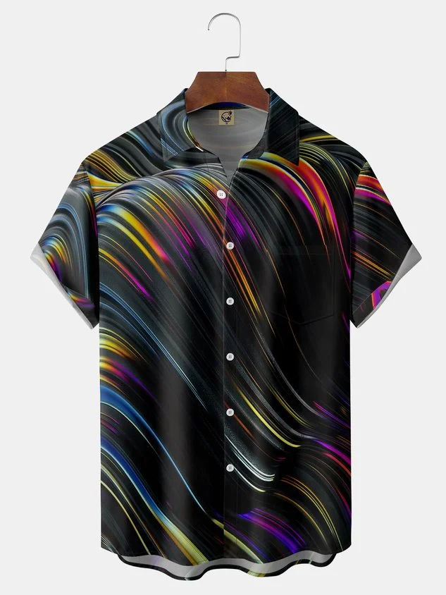 Lines Chest Pocket Short Sleeve Casual Shirt