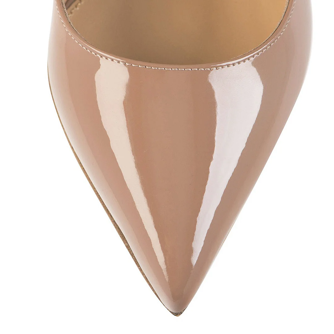 Nude Patent Leather Pointed Toe Sculptural Heel Pumps for Women