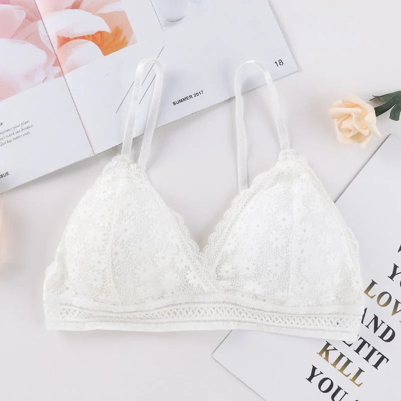 Women's Lace Bra Beauty Without Underwire Wrap Back Comfortable Chest Daisy Bra Stretch Triangle Coaster Underwear