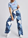 Stylish Color-Block Wide Leg Casual Pants
