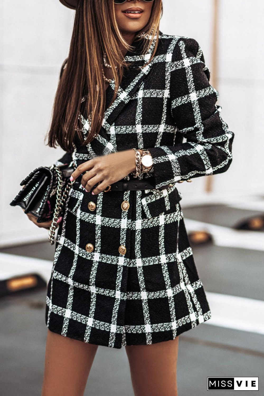 Fashion Street Plaid Turn-back Collar Outerwear(5 Colors)