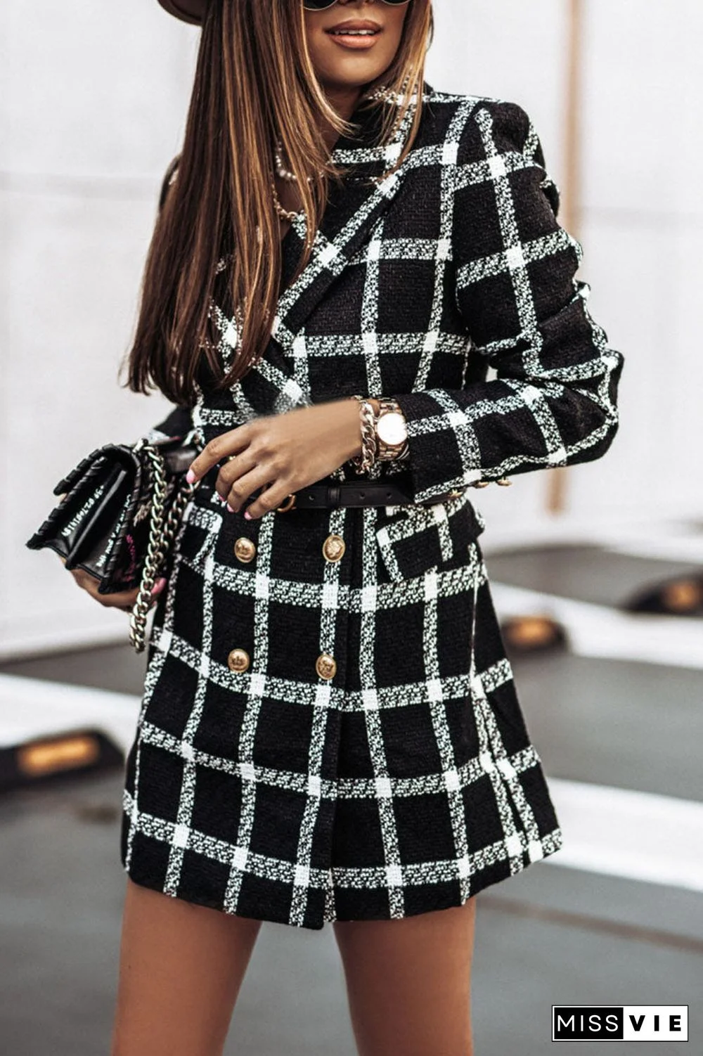 Fashion Street Plaid Turn-back Collar Outerwear(5 Colors)