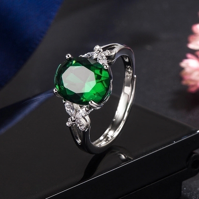 Vintage Inlaid Zircon Emerald Sapphire Copper Ring