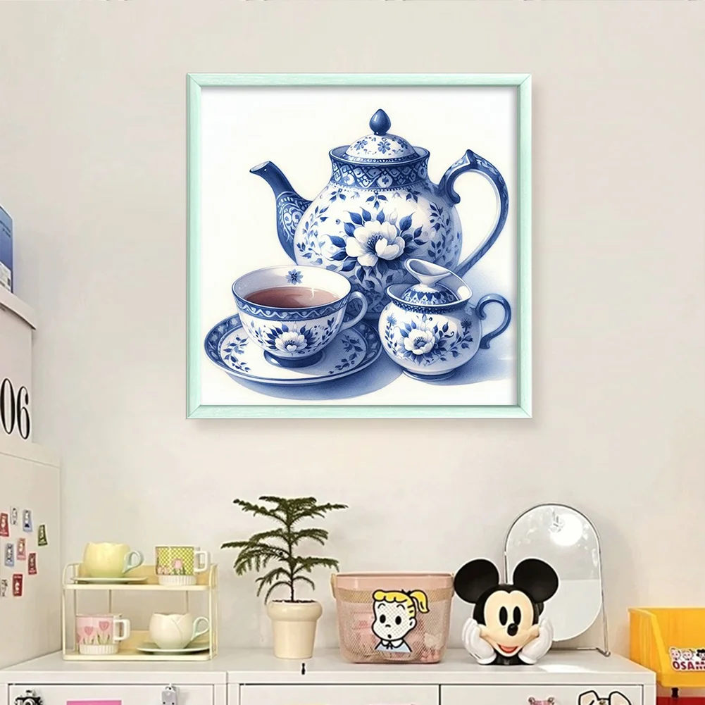 11CT Full Stamped Cross Stitch - Blue and white porcelain Porcelain Teapot(Canvas|40*40CM)