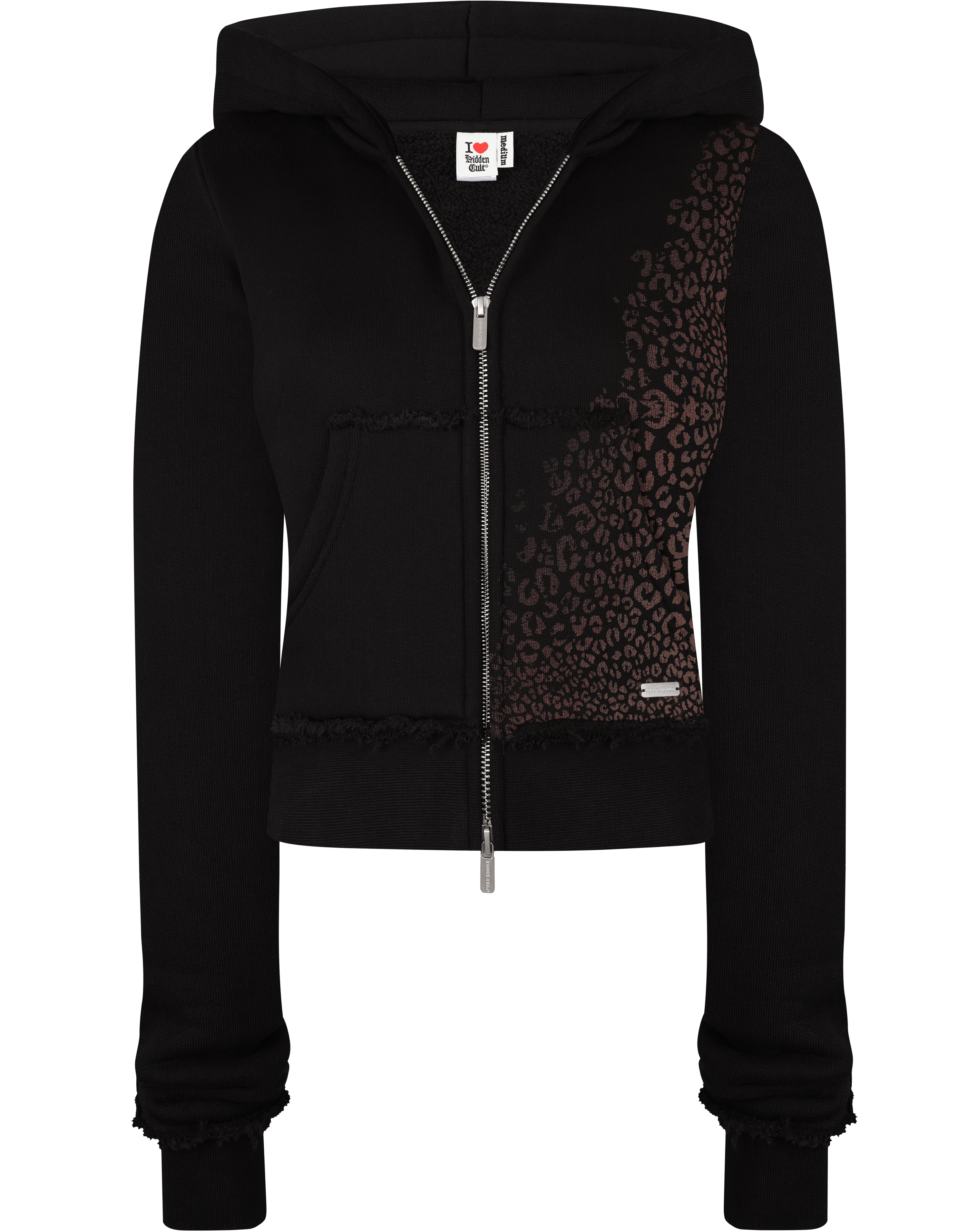 Brown Cheetah Black Plush Zip Hoodie