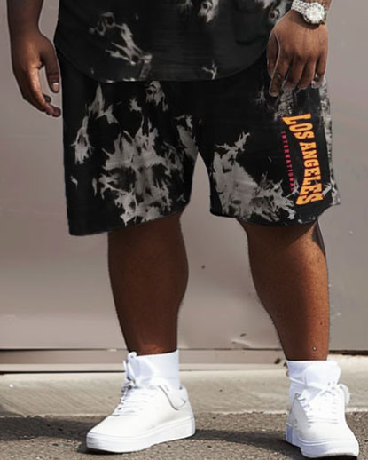 Street Hip Hop Alphabet Print Black Big & Tall Men's Set