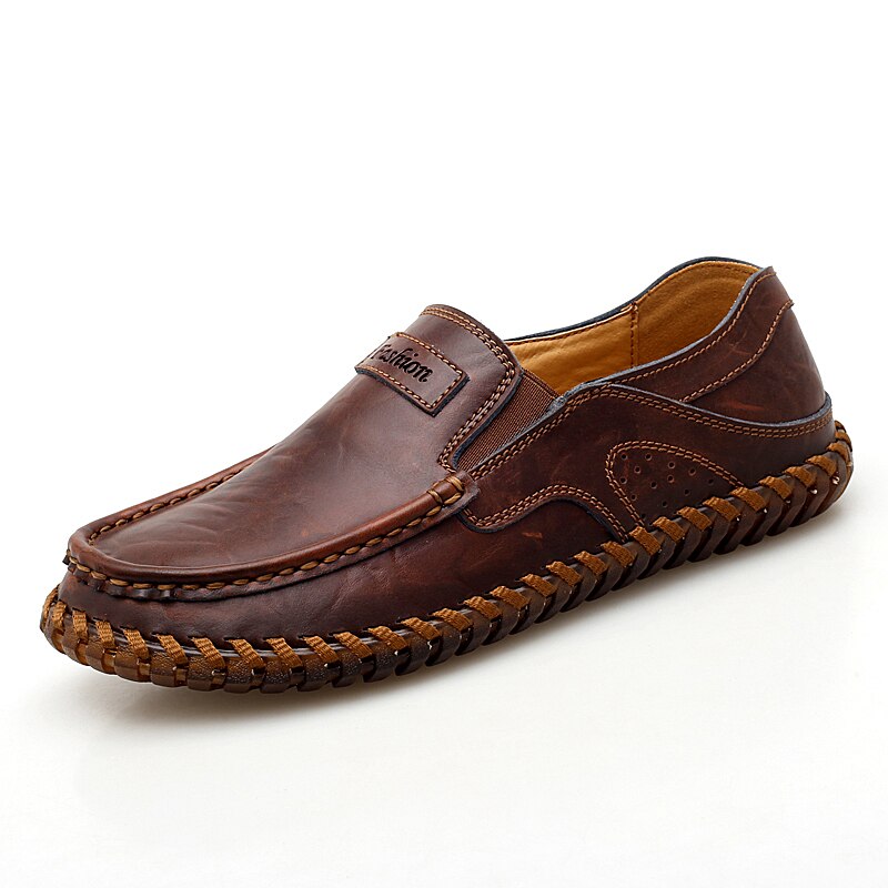 Men's Handmade Leather Outdoor Non-Slip Driving Shoes Casual Loafers | ARKGET