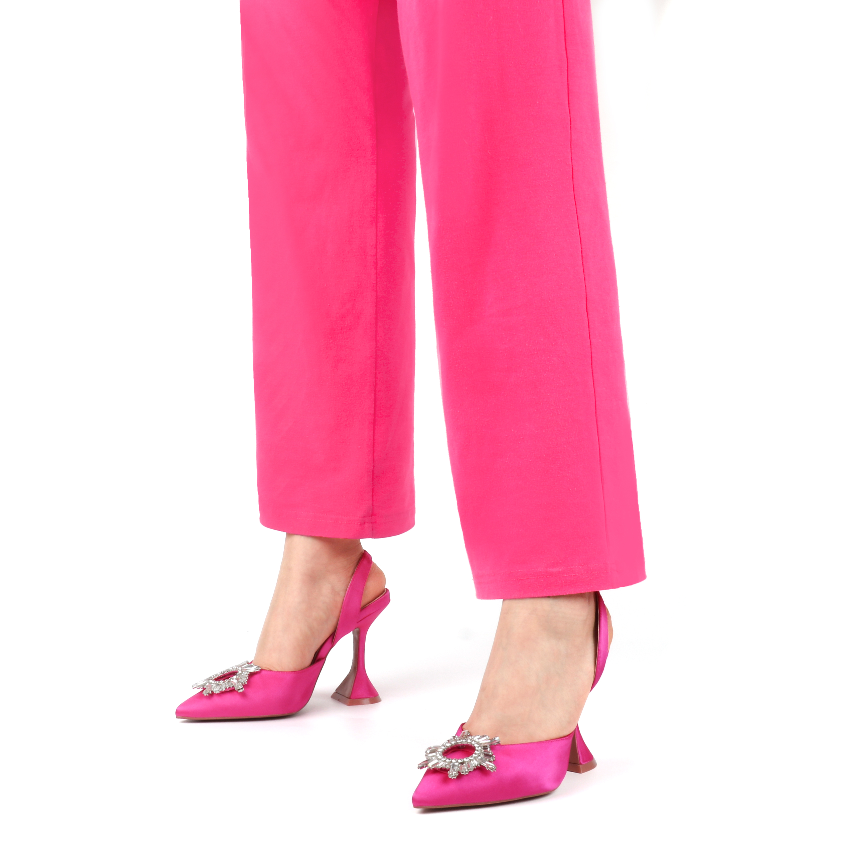 9.5cm/3.74 inch Crystal Slingback Pumps Pointed Toe Strappy Silk Sandals