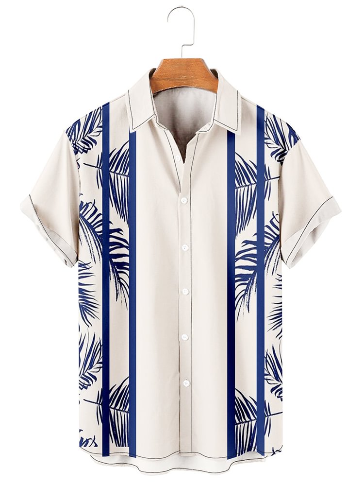 Palm Leaf Print Simple Men's Casual Shirt