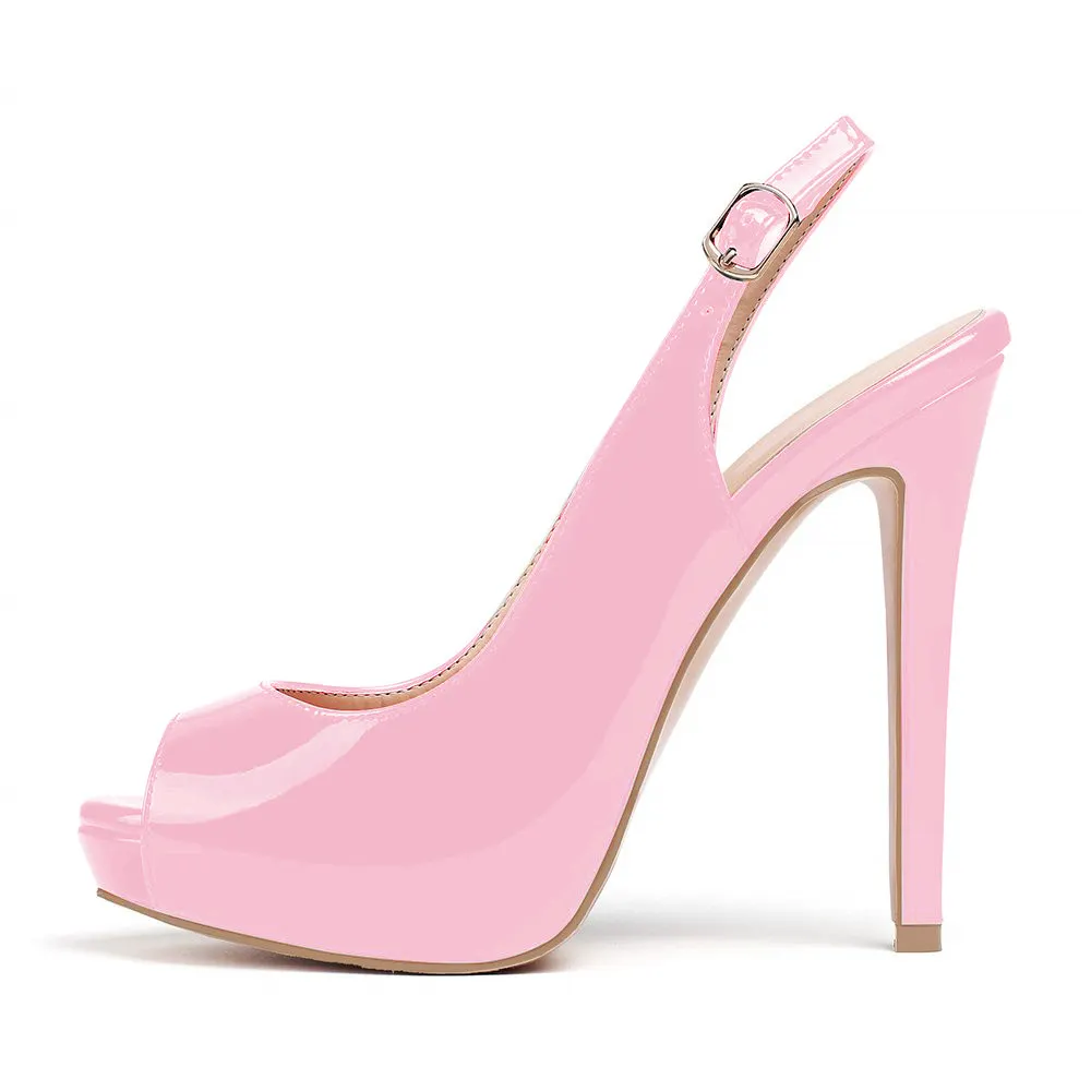 120cm/4.72inch Women's Strap Slingback Sandals Peep Toe Platform Stilettos Patent Heels