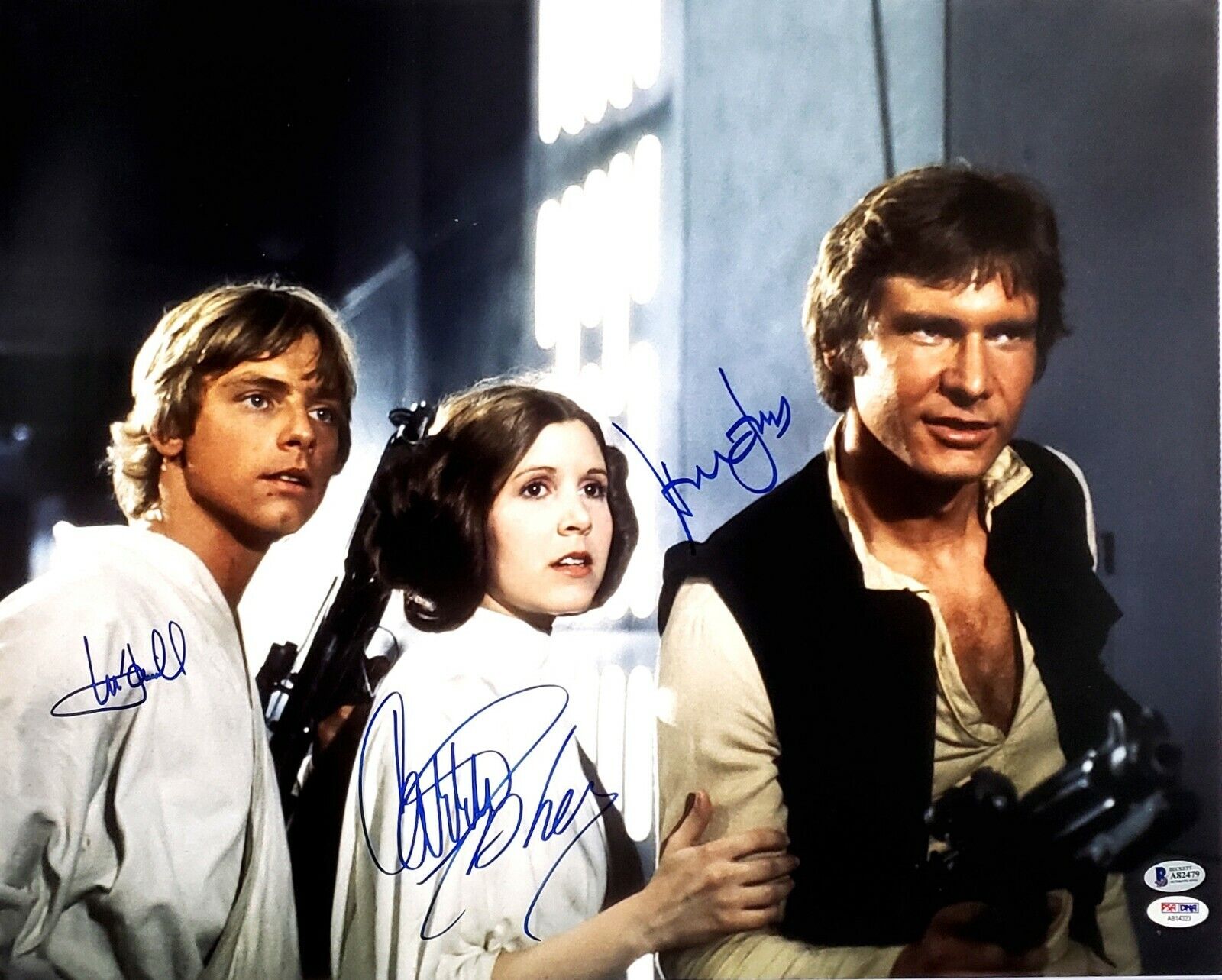 STAR WARS Cast (FORD, FISHER & HAMILL) Signed 16x20 Photo Poster painting PSA/DNA & Beckett BAS