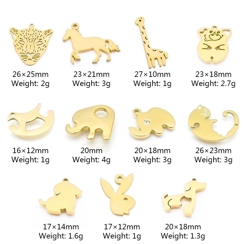 10 Pieces Stainless Steel Zircon 18K Gold Plated Animal