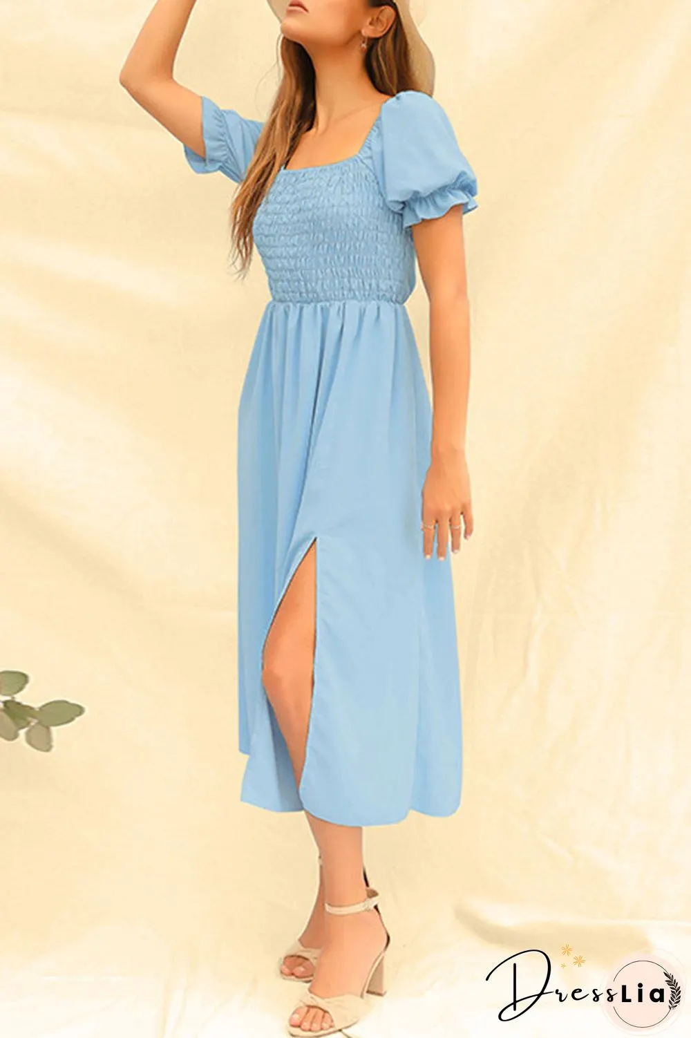 Fashion Casual Solid Slit Square Collar Princess Dresses