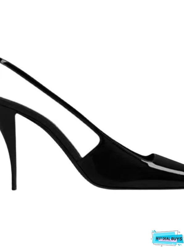 Joskka Square Toe Patent Leather Black Metal Toe Pumps