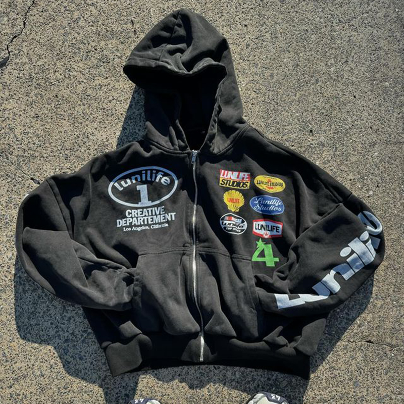 Vintage Creative Graphic Hip Hop Oversized Zip Up Hoodie - SOPULA