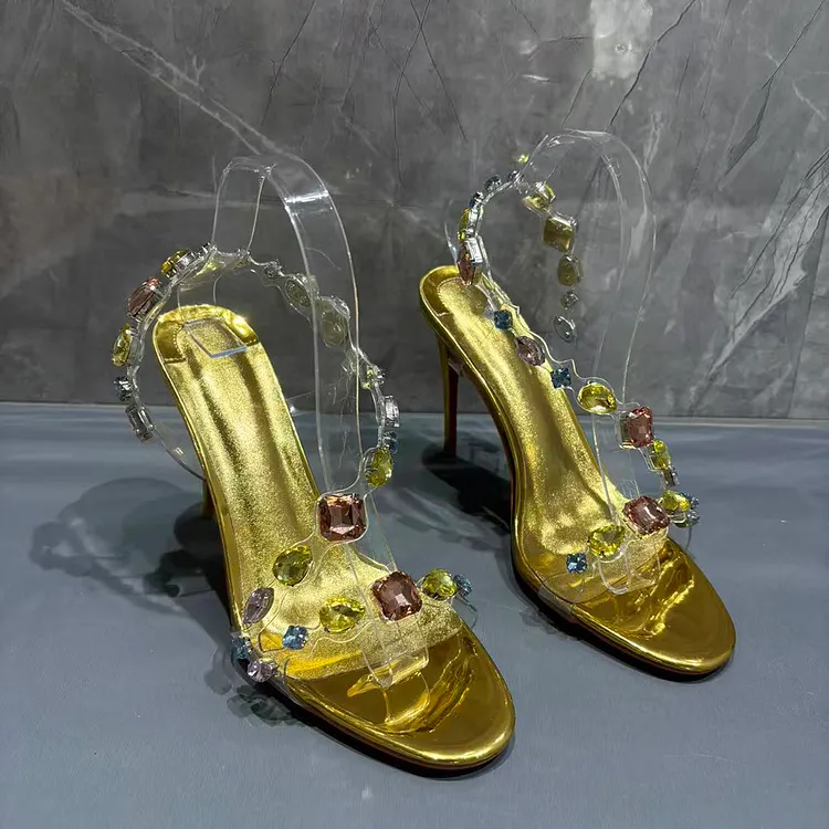 100mm Pointed Toe Slingback Sandals Rhinestones High Heel Sandals Red Bottom VOCOSI VOCOSI