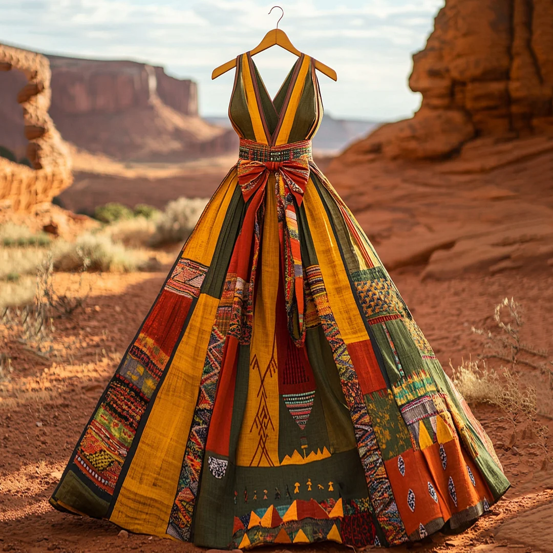 Women's Vintage Juneteenth Black Pride African Geometric Art Print Long Dress