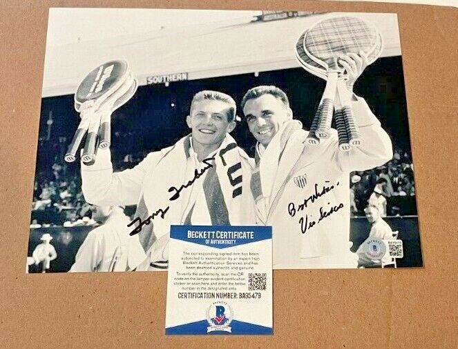 TONY TRABERT-VIC SEIXAS SIGNED TENNIS 8X10 Photo Poster painting BECKETT CERTIFIED