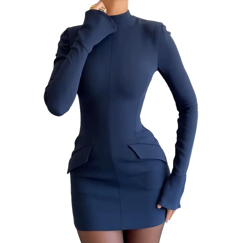 Uveng Uveng Women's Wear Elegant High Waist Sexy Mini Skirt Women's Fashion Round Collar Short Sleeve Zip Dress