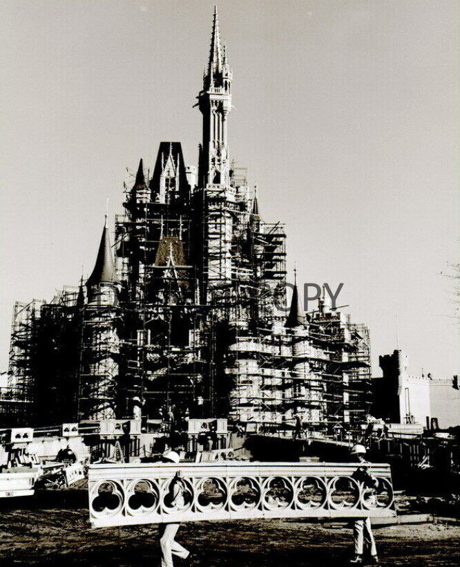 Disney World Construction 8x10 Photo Poster painting VTG Cinderella Castle Park REPRINT