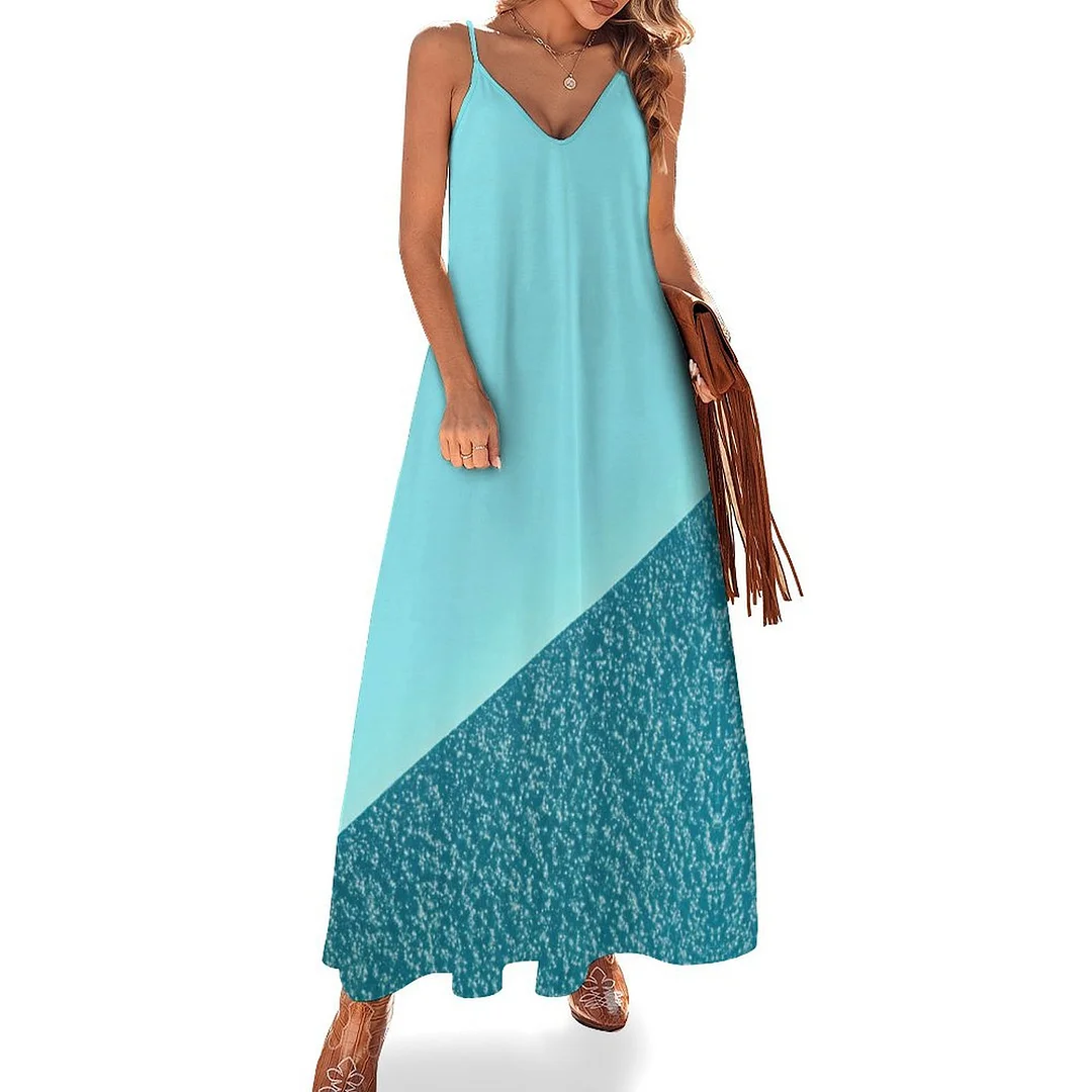 Style & Comfort for Mature Women Plus Size Printed Sling Casual Women Maxi Dress in Pattern Turquoise, Glitter, Patchwork