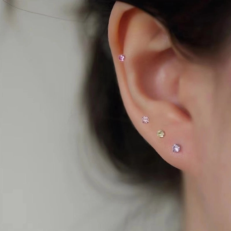 1 Pair 925 Sterling Silver Rhinestones Geometric Earrings