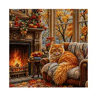 Autumn Fireplace Cat - Pearls Painting