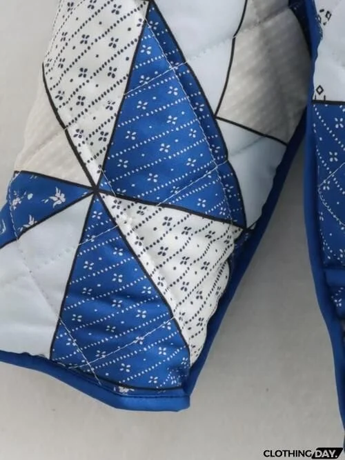 Geometric Button Up Puffer Jacket with Pockets