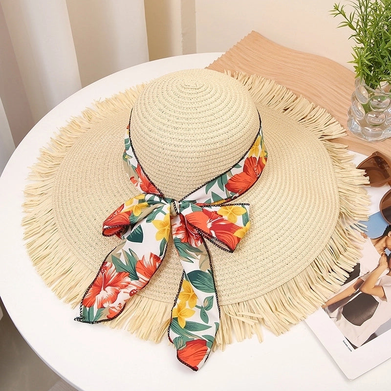 Women’s Vacation Beach Solid Color Big Eaves Straw Hat