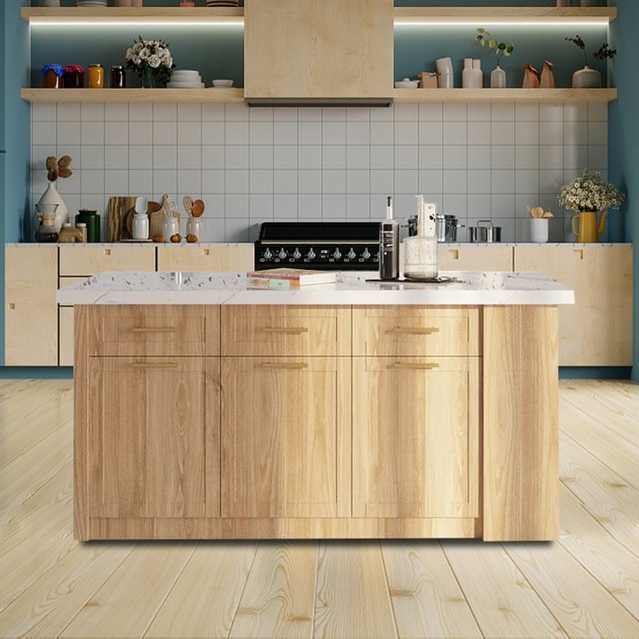 Homemys 72" Large Natural Kitchen Island with Storage Modern Kitchen Cabinet
