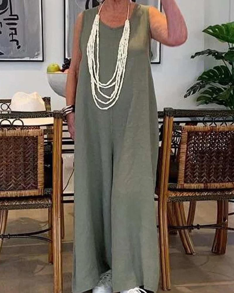 Casual High Waist Sleeveless Round Neck Trousers