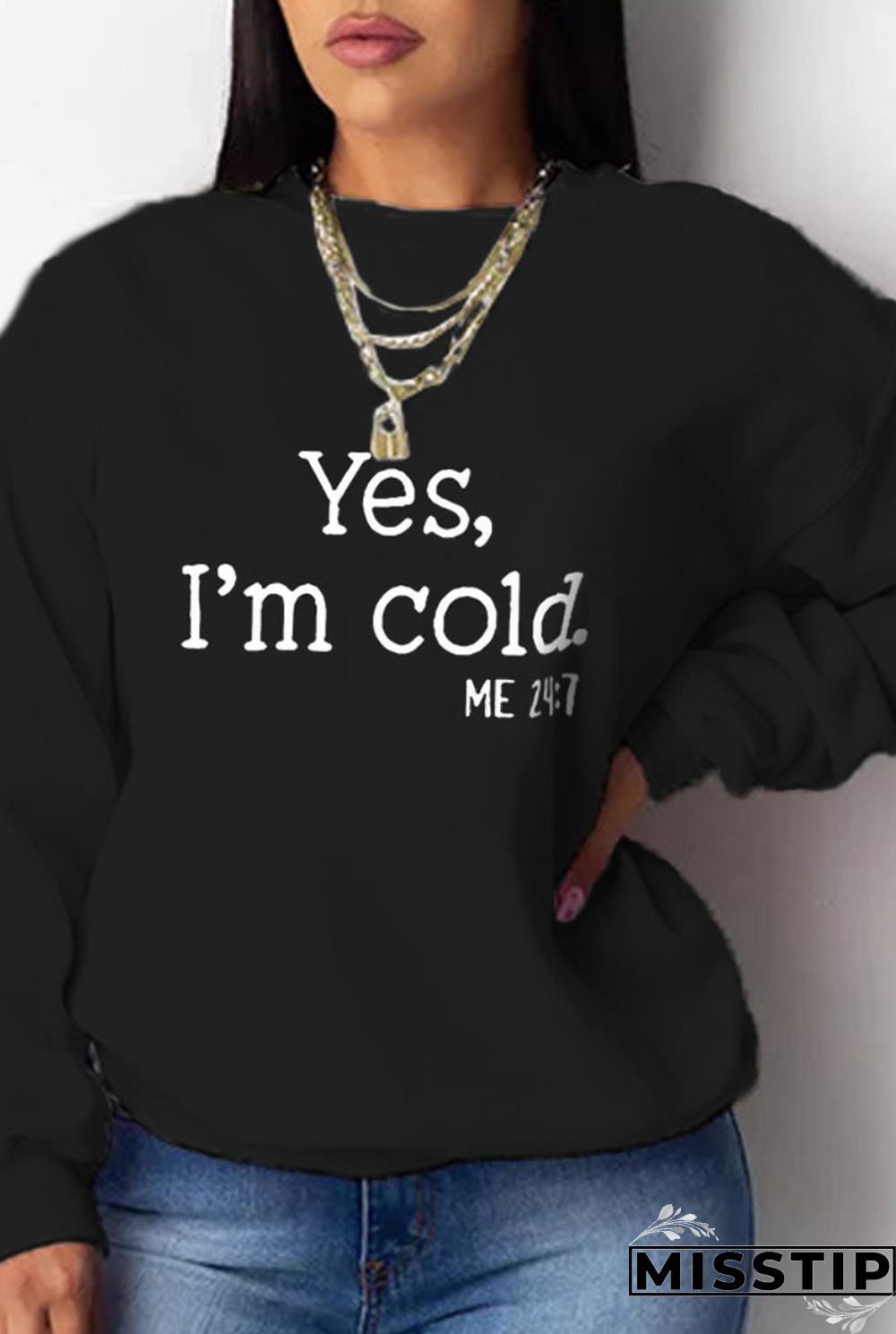 Black Daily Print Patchwork Letter O Neck Tops