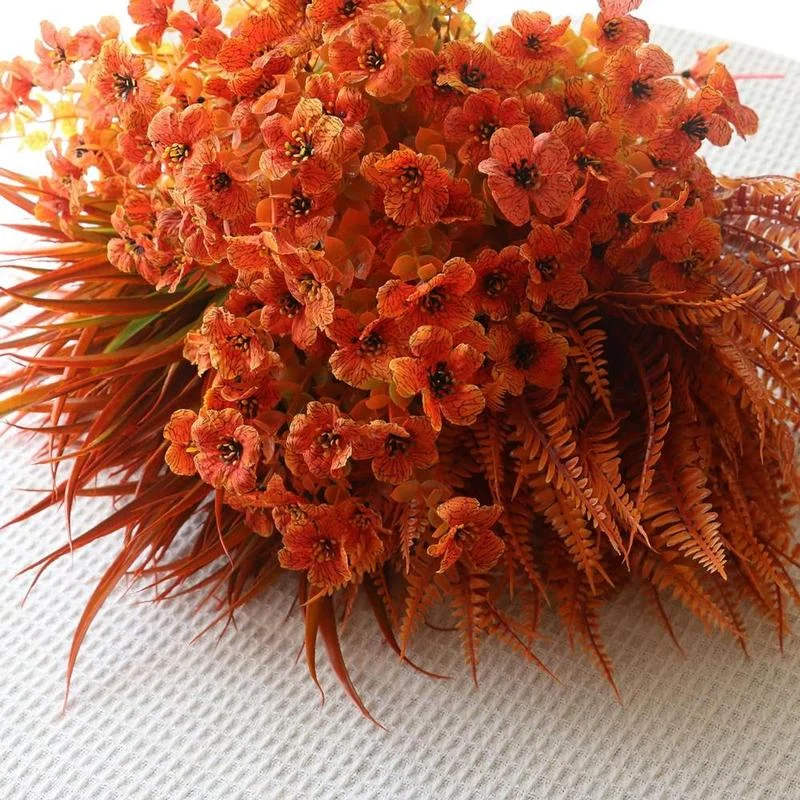 Artificial Pumpkin Flower Plant Decoration, 18pcs/set Faux Fall Flowers Grass Ferns Arrangements, UV Resistant Outside Faux Fall Greenery for Pot Garden Window Box Patio Home, Fruit, Halloween, Artificial Mixed Flower