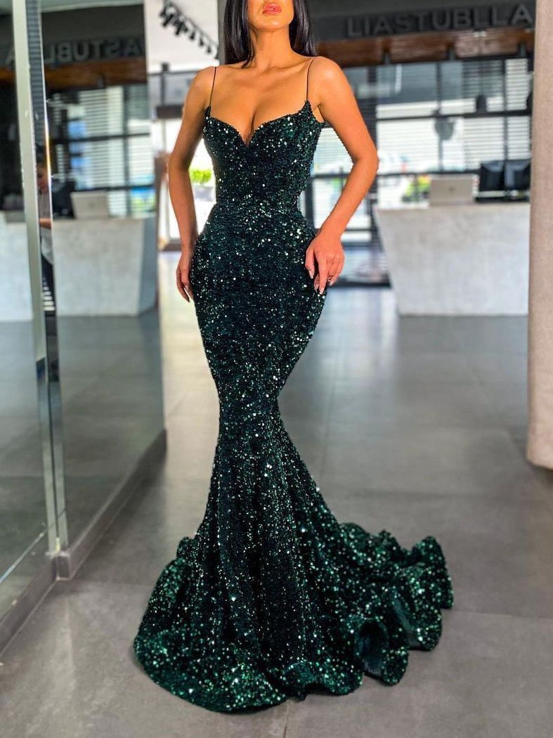 Neosepa-Fashion suspenders sequined casual fishtail evening dress