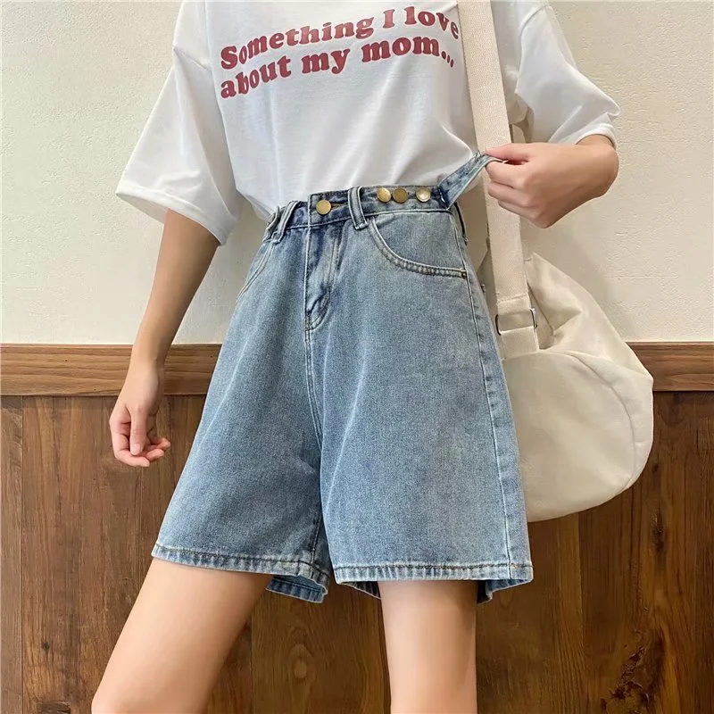 Shorts Women Denim Wide-leg Loose Large Size 5XL Retro Adjusted-waist Buttons Washed All-match Streetwear Ulzzang Summer Womens