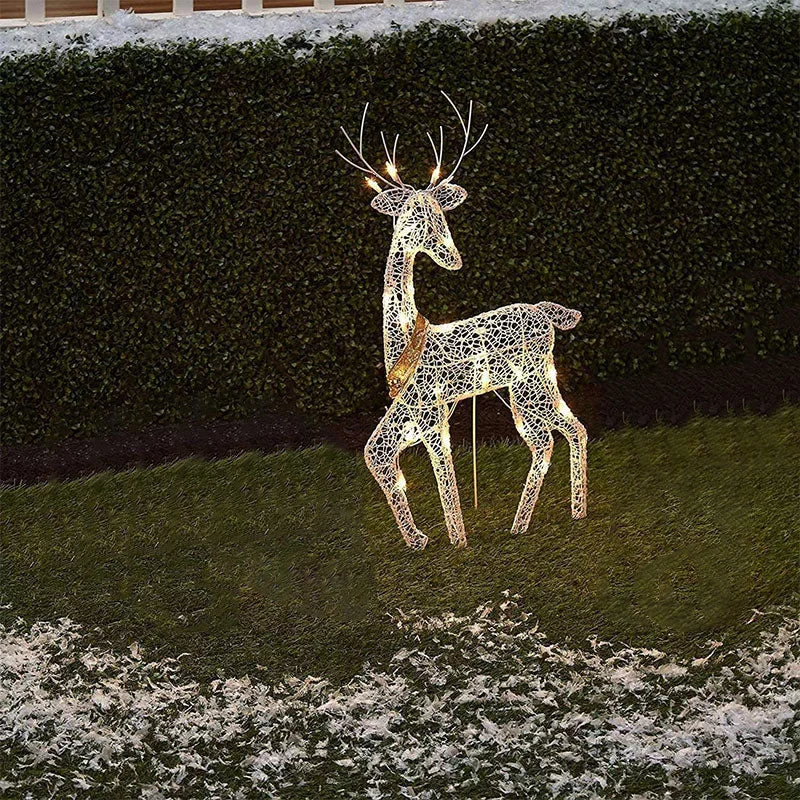 3pcs Christmas Wrought Iron Deer LED Light Glowing Garden Decoration Elk Statue Outdoor Yard Reindeer Xmas Ornament Home Decor