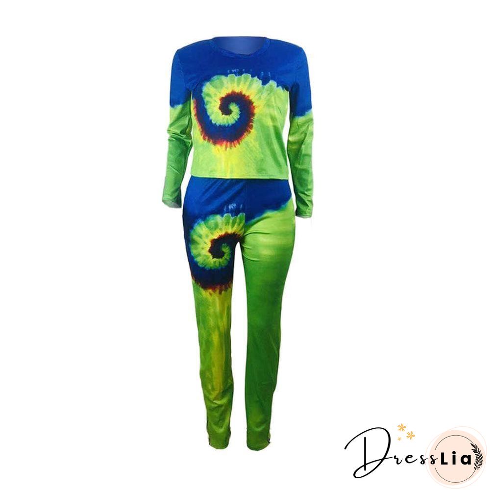 Fashion Tie-Dyed Positioning Print Two-Pieces Set