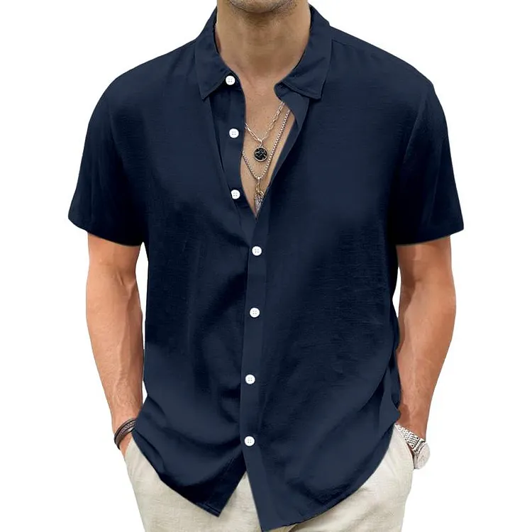 Men's Casual Solid Color Short-sleeved Shirt 87673629X