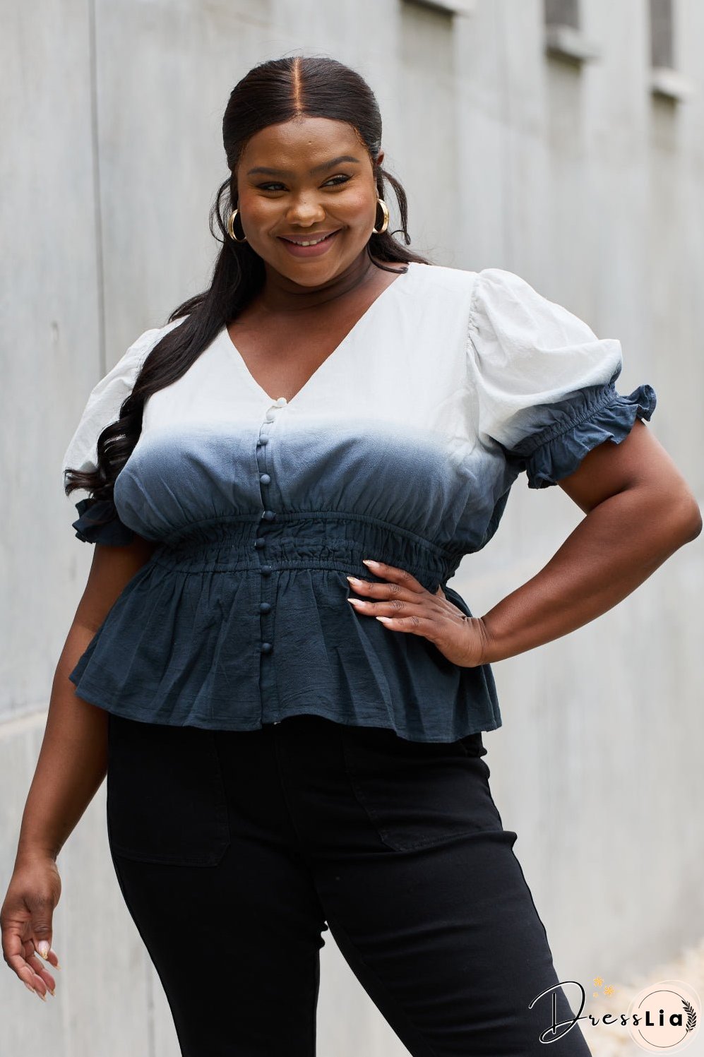 White Birch Full Size Smocked Waist Ombre Woven Top