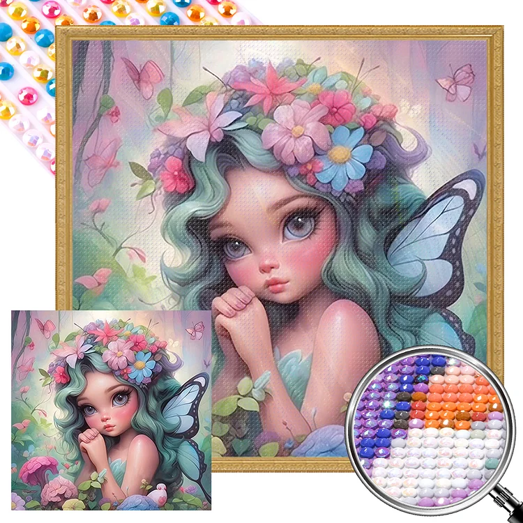 Partial AB Drill - Full Round Diamond Painting - Butterfly Elf Girl 40*40CM