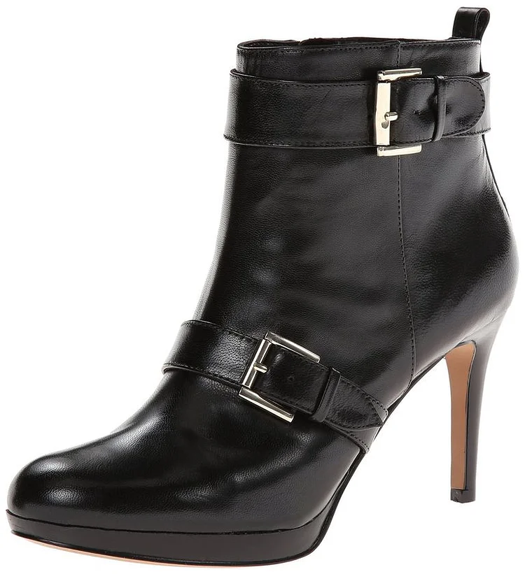 Bottes noires à bout rond avec détails de boucle et talon bloc Flusfy