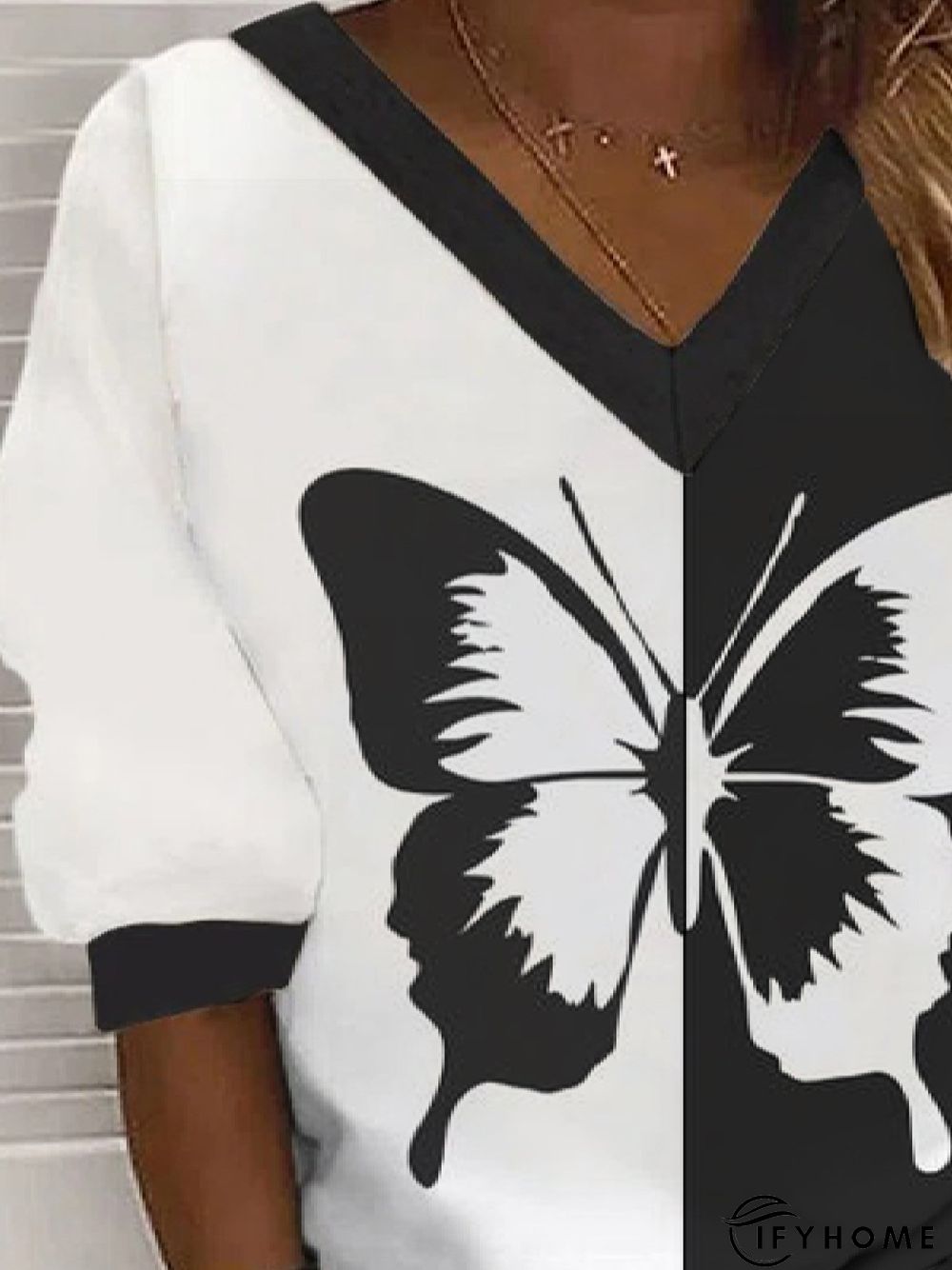 Casual Butterfly V Neck Three Quarter Sweatshirt | IFYHOME