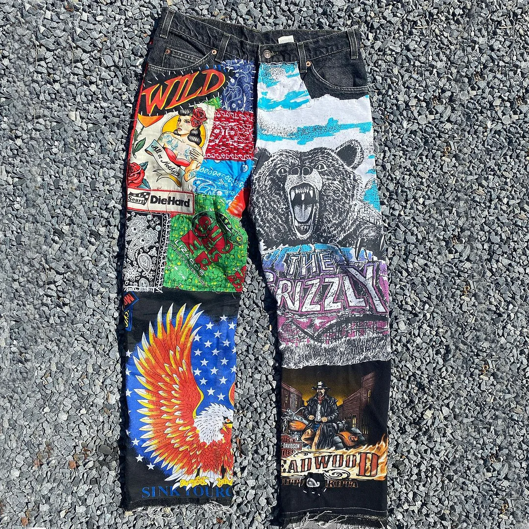 Flying Eagle Stitching Casual Street Patch Jeans