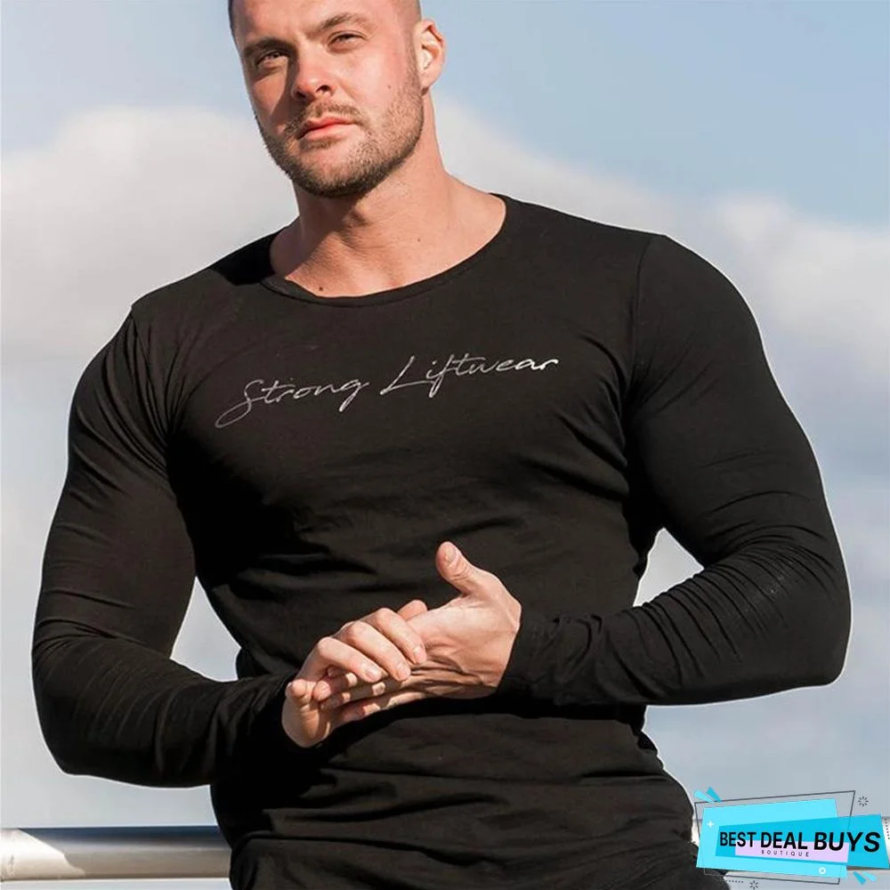 Men High-Elasticity Sporting T-Shirt Men Long Sleeve Fitness T-Shirt Men's Solid Gyms Bodybuilding T-Shirt Tee